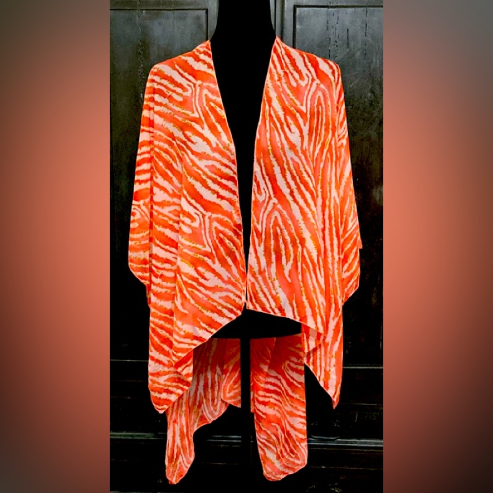Pink/ orange zebra pattern design poncho/ wrap/ cover up - 1 Size